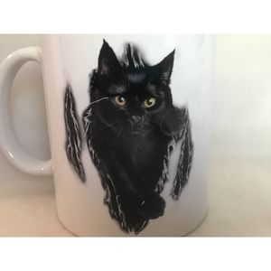 ORCA Coatings "Black Cat" coffee/tea white mug/Cup HTF